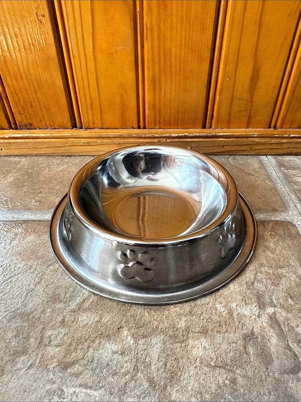Stainless Steel Small Dog Bowl with Paw Prints 6" across, 1" deep
